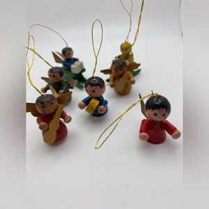 Vintage Miniature Painted Wooden Ornaments Lot Of 7 Christmas Ornaments